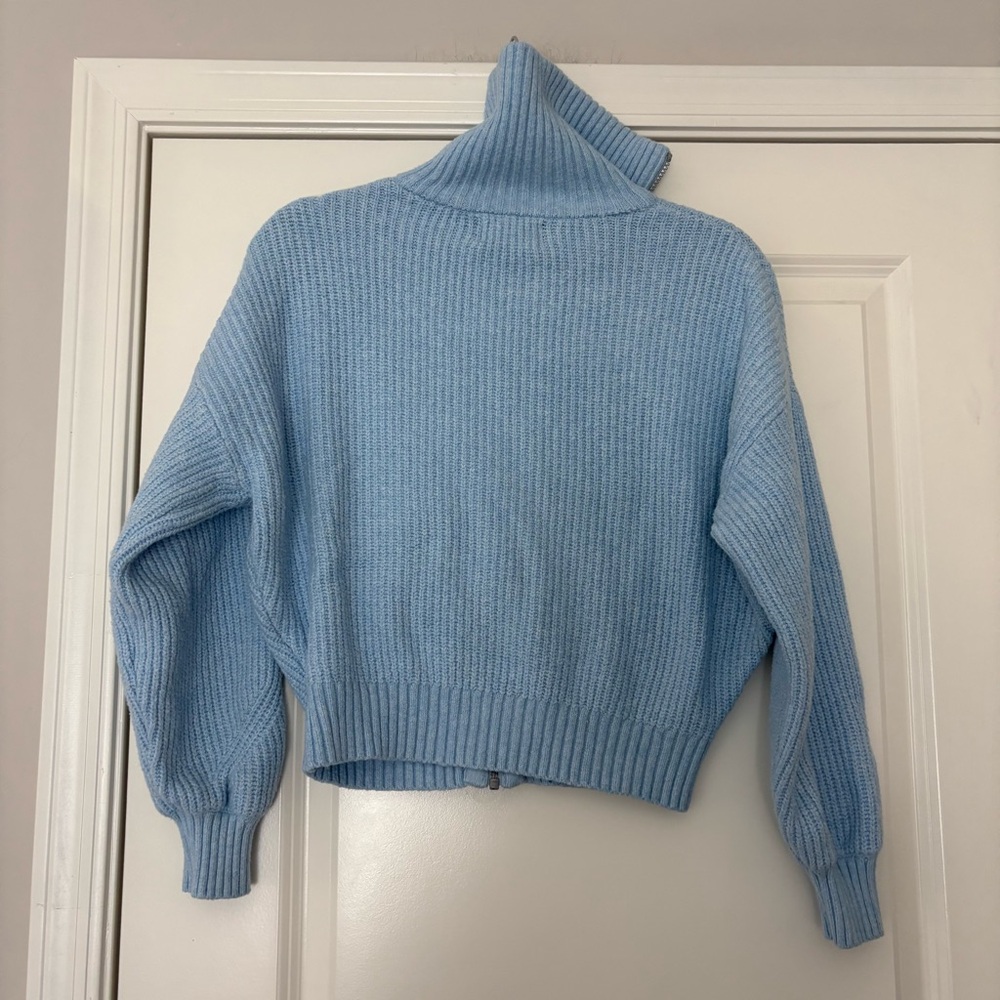 Old Navy Girls Light Blue SoSoft Collared Ribbed Zip-Up Knit Sweater - Picture 8 of 10